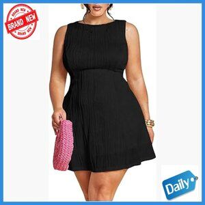Plus Size Mini Dress A-Line Sleeveless Wedding Guest Casual Summer